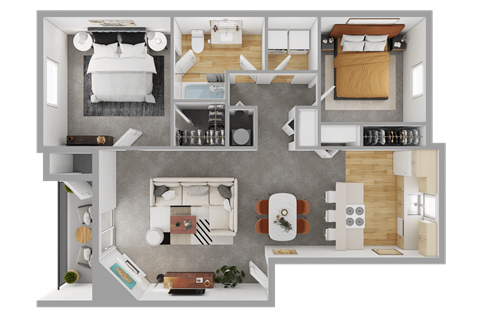 2 Bedroom 1 Bathroom Floor Plan at Sage Apartments, Washington, 98204